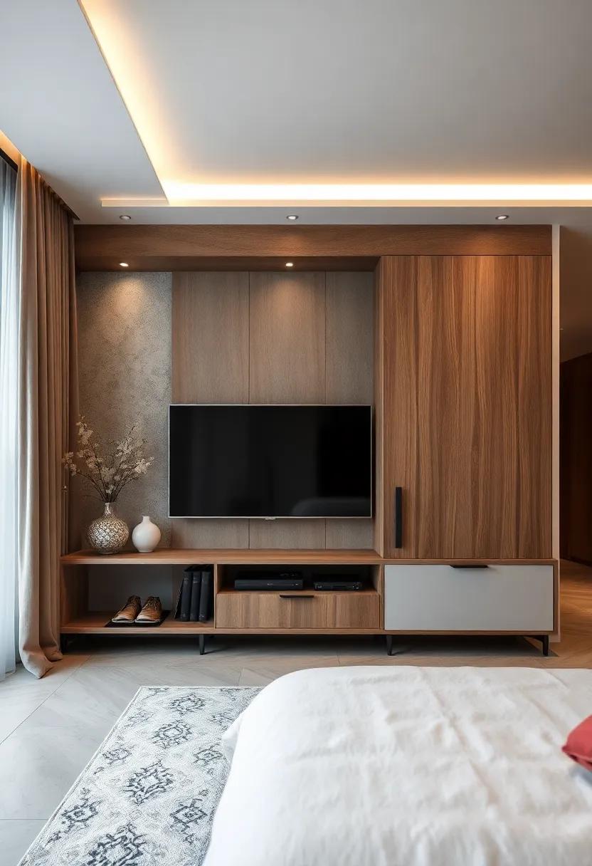 Textured ‍Wood Accents: A unit⁤ featuring a mix of‌ smooth⁢ finishes and ​textured wood with sliding doors, adding depth and interest to ​your bedroom