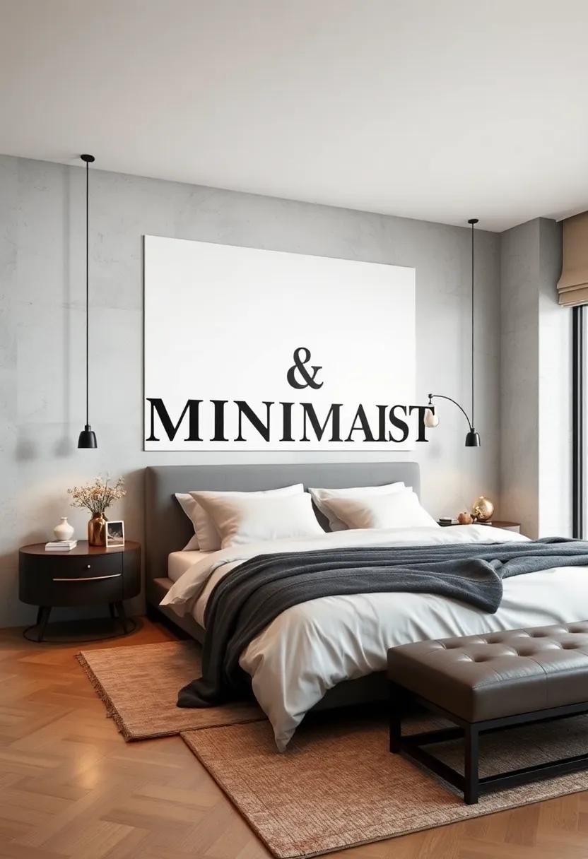 Bold & Minimalist: Discover how large, stark typography in black and white can create a striking focal point in a minimalist bedroom