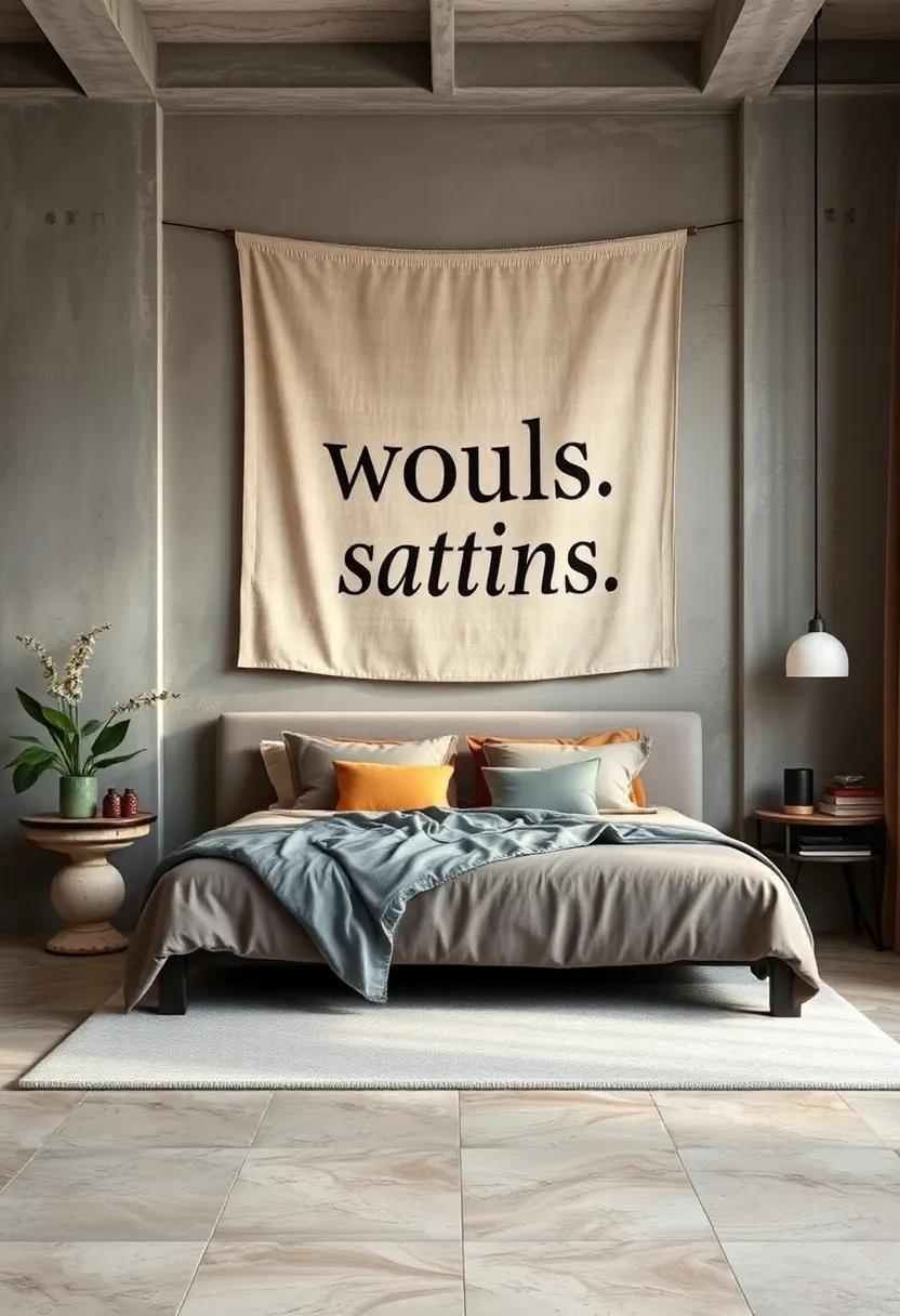 Fabric Wall Hangings: Discover fabric art that combines typography with textiles, softening hard walls and introducing texture to the space