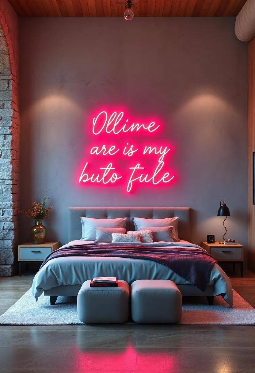 Neon Typography: Utilize neon light sculptures of your favorite quotes to infuse a lively and contemporary feel into your sanctuary