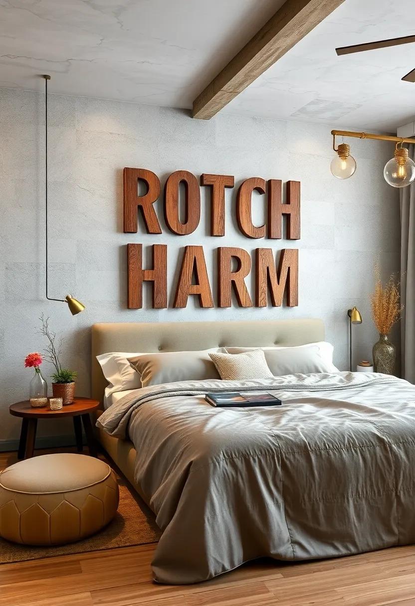 Rustic Charm: Use wood or reclaimed materials to create typography that brings warmth and a rustic feel to your bedroom