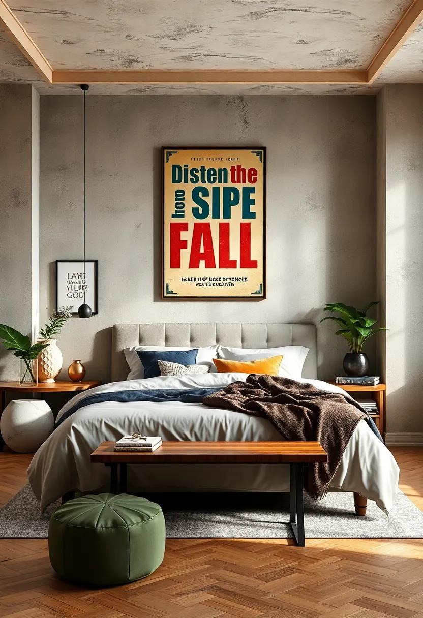 Vintage Poster art: Hang vintage-inspired posters that showcase old-school typography to add character and flair to your bedroom decor