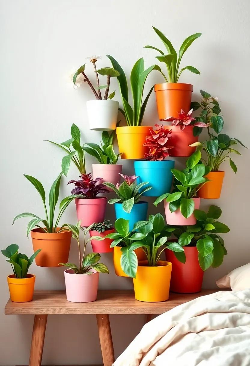 colorful⁢ Cluster: ​Use a mix of pots ⁤in various colors and styles to create ⁣a vibrant cluster of plants,⁢ adding pop to your ‌bedroom ⁤decor