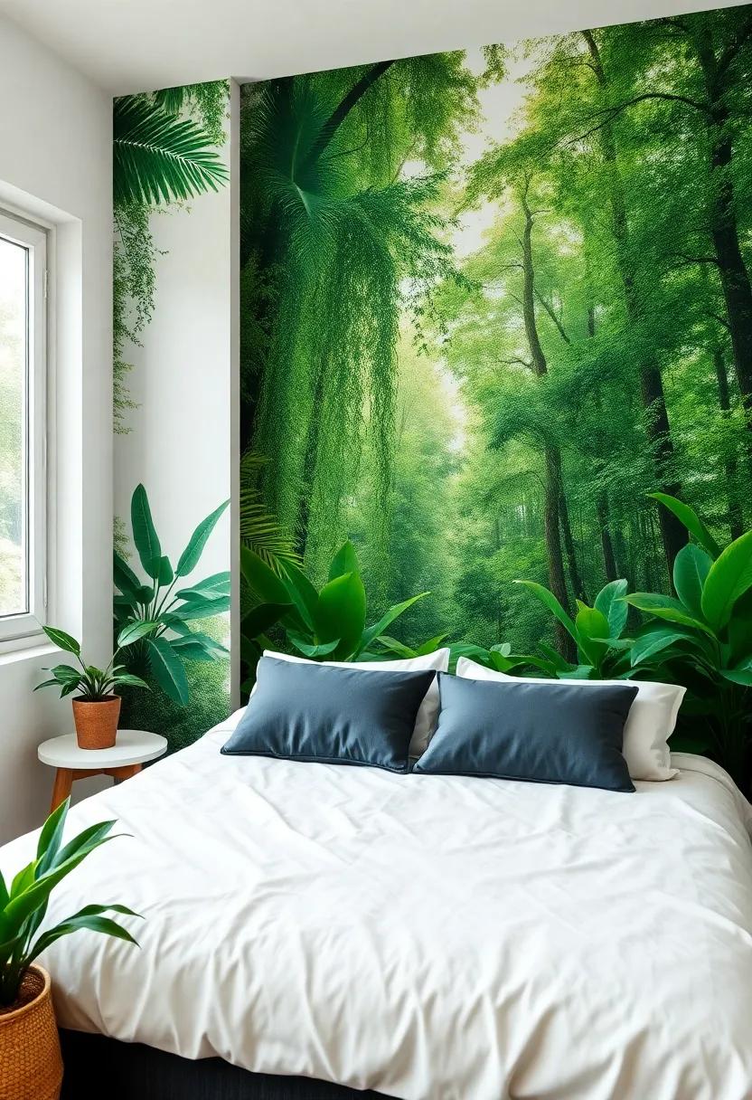 Green Wall Murals: Commission or create a mural that features a vibrant‌ forest or tropical scene, bringing‍ an immersive outdoor experience inside