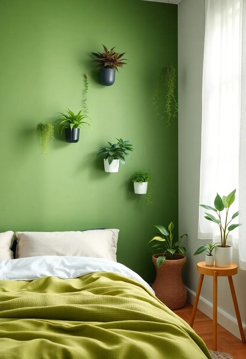 Green Accent Wall: Paint one wall a deep green hue and adorn it ⁣with wall-mounted plants, merging color and⁤ nature perfectly