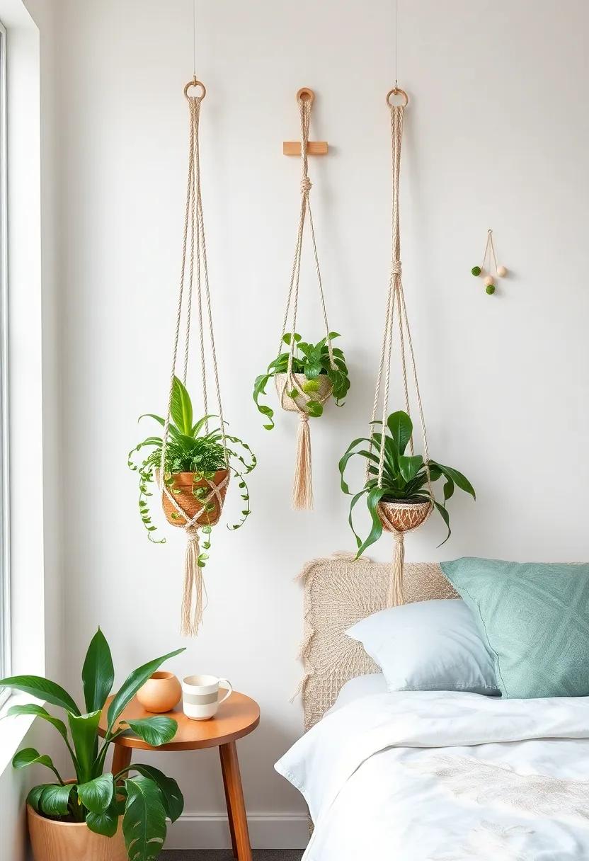 Macramé Plant ‌Hangers: Hang vibrant green plants from handcrafted macramé holders ​to add texture and a bohemian feel to your bedroom