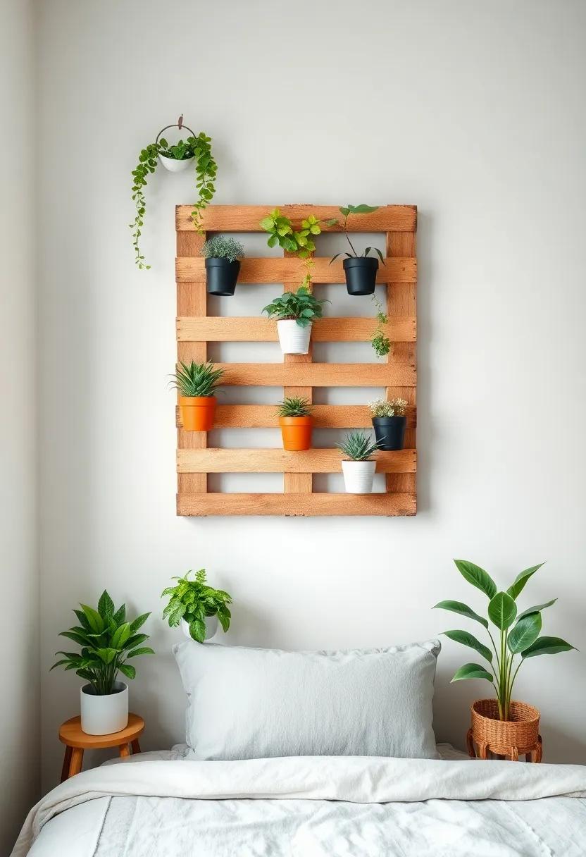Pallet Garden: Repurpose‍ a wooden pallet‍ to house ​small potted plants in a vertical arrangement,offering⁣ a rustic charm to your bedroom