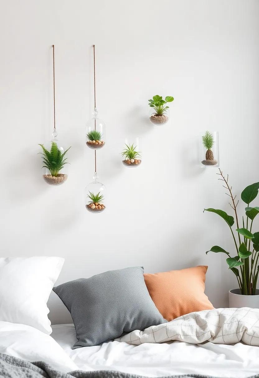 Terrarium Wall Art: Create a living wall with ⁢glass terrariums filled with air plants, ferns, and pebbles⁢ for a modern touch