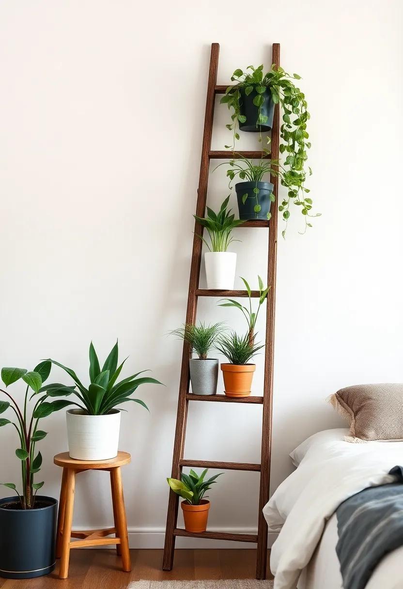 Vintage ⁢Ladder Plant Stand: Lean a vintage‍ ladder against the wall and use its ‍rungs to display potted plants for a laid-back, artistic vibe