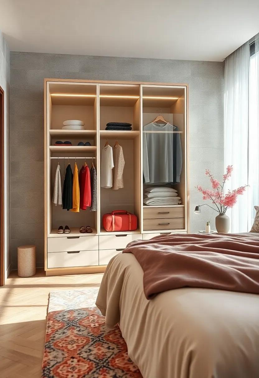 Achieve a ‍chic, open look with a wardrobe featuring glass doors and innovative pull-out racks that allow you to showcase your stylish clothing and accessories