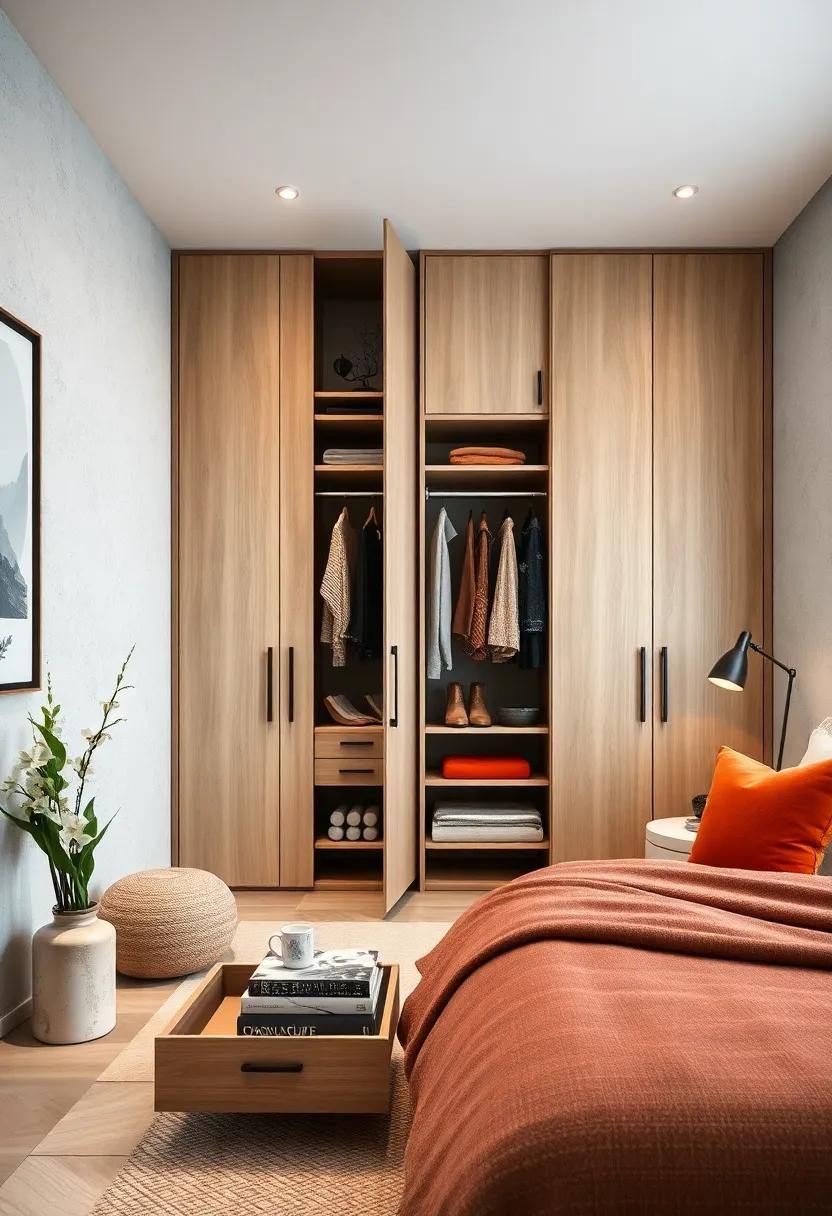 Create a Zen-like atmosphere with a wardrobe that features natural⁢ finishes and calming aesthetics, complete with minimalist pull-out racks‍ for a clutter-free space