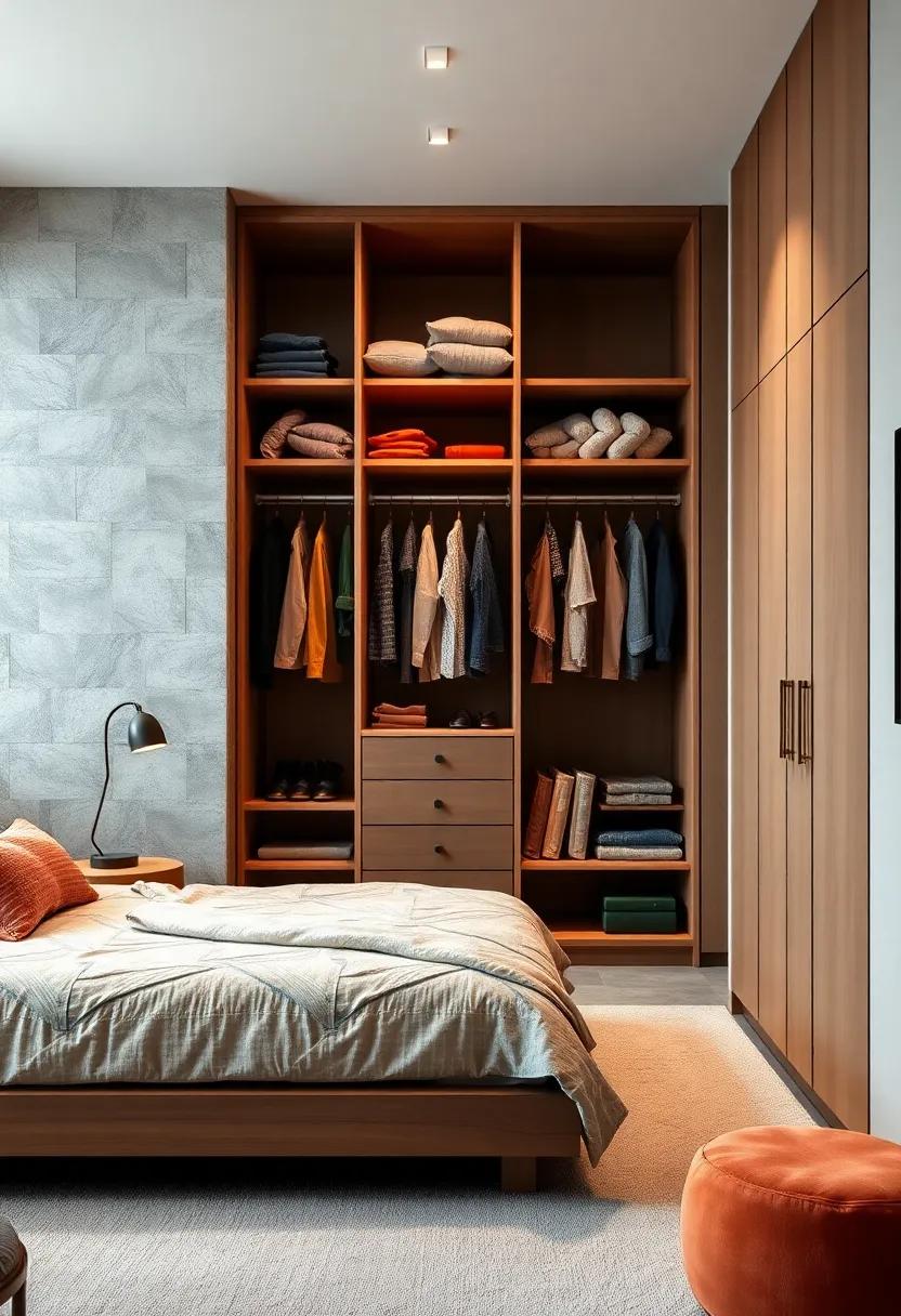 Unleash your⁣ creativity with a custom-designed wardrobe that incorporates colorful ‌pull-out racks, adding a pop of personality to your bedroom