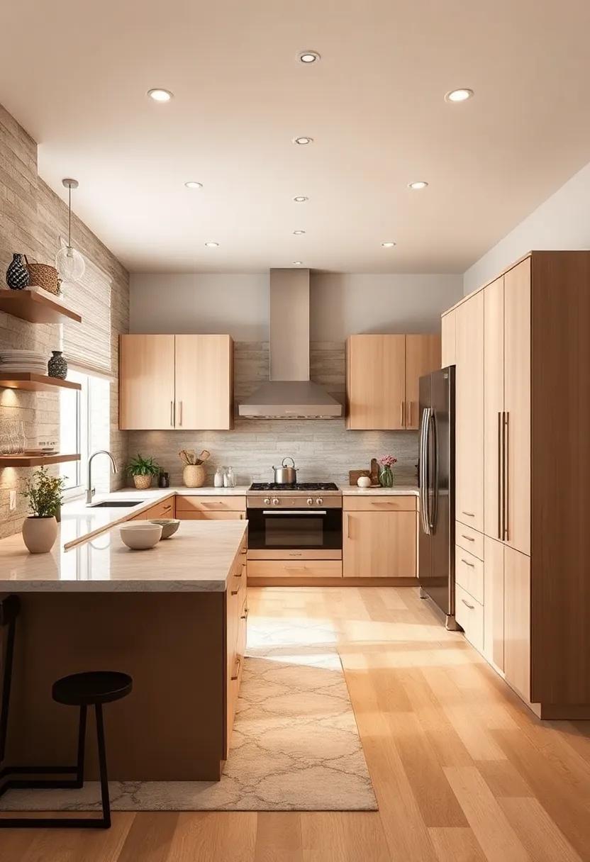 Cohesive Flooring: Opt for flooring that harmonizes with beige cabinets, such as warm-toned tiles or light hardwood, to unify the space