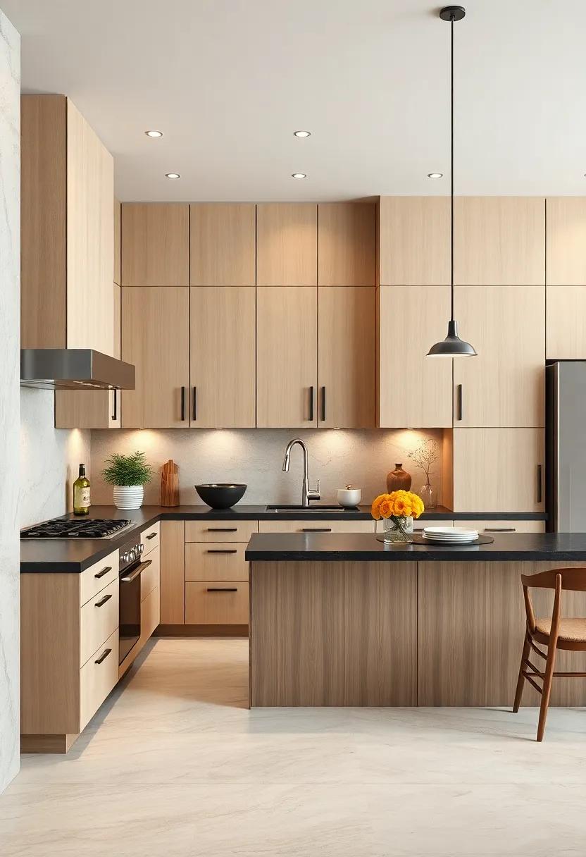 Contrasting countertops: Pair beige cabinets with dark or bold countertops for a striking visual contrast that adds depth to your kitchen