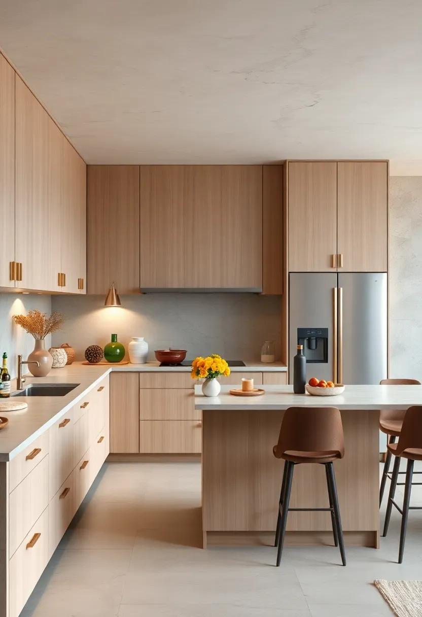 Embrace Minimalism: Use beige cabinets to create a clean and airy kitchen aesthetic that highlights minimalism and simplicity