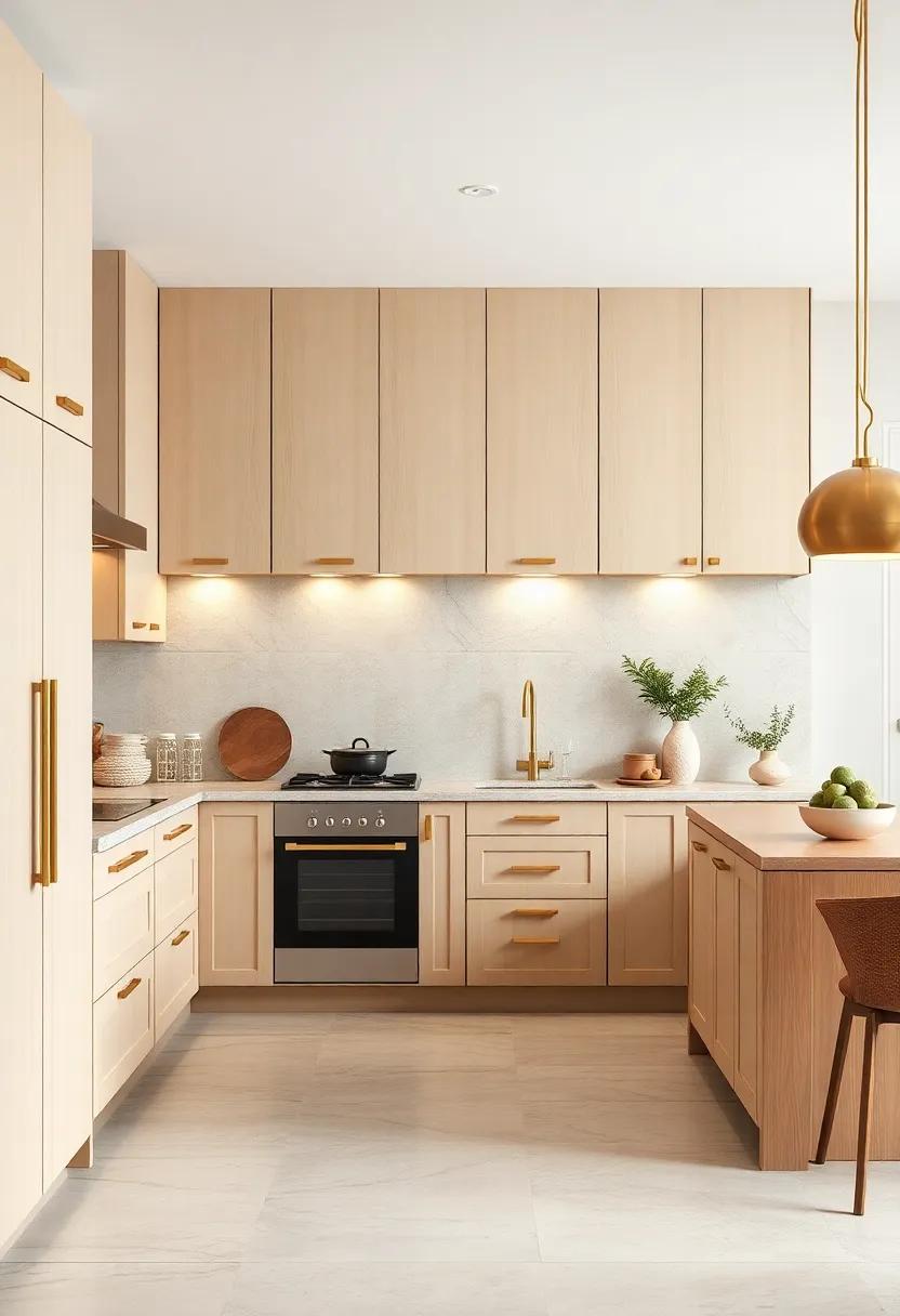 Metallic Magic: Use metallic hardware or fixtures in gold or brass to add a touch of glamour and sophistication to your beige kitchen