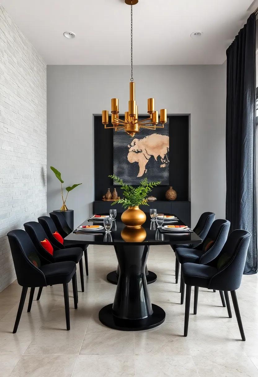 Gold Accents: Blend black decor with touches of gold or brass by choosing utensils or decorative accents that add warmth and elegance to the dining experience