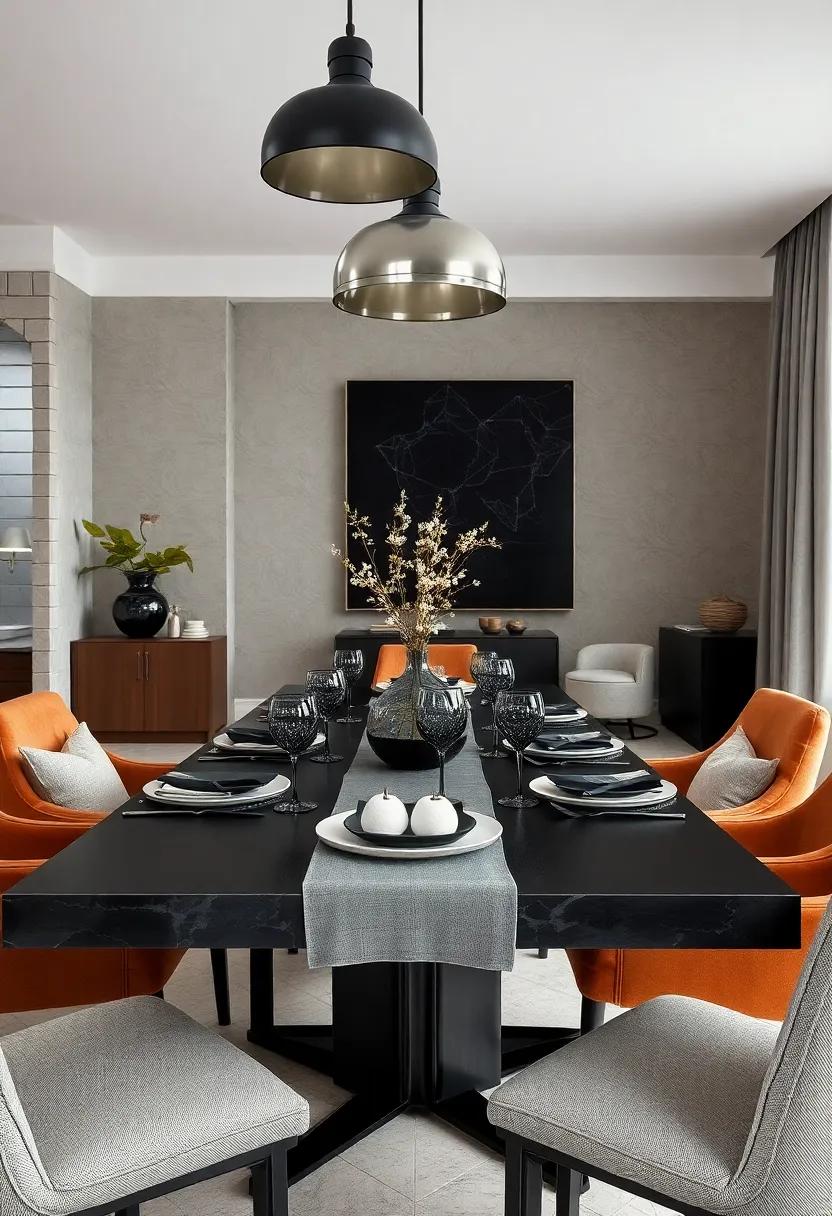 Artistic Glassware: incorporate sleek black or smoky glassware for a sophisticated look that enhances your dining experience while reflecting light beautifully