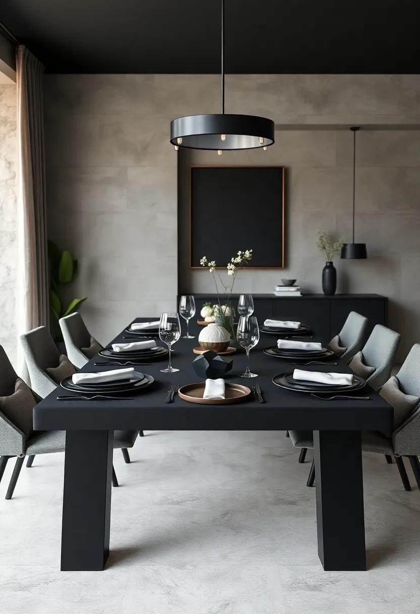 Minimalist Place Settings: Keep it chic and simple with black dinner plates, white napkins, and understated cutlery to create an effortlessly elegant table