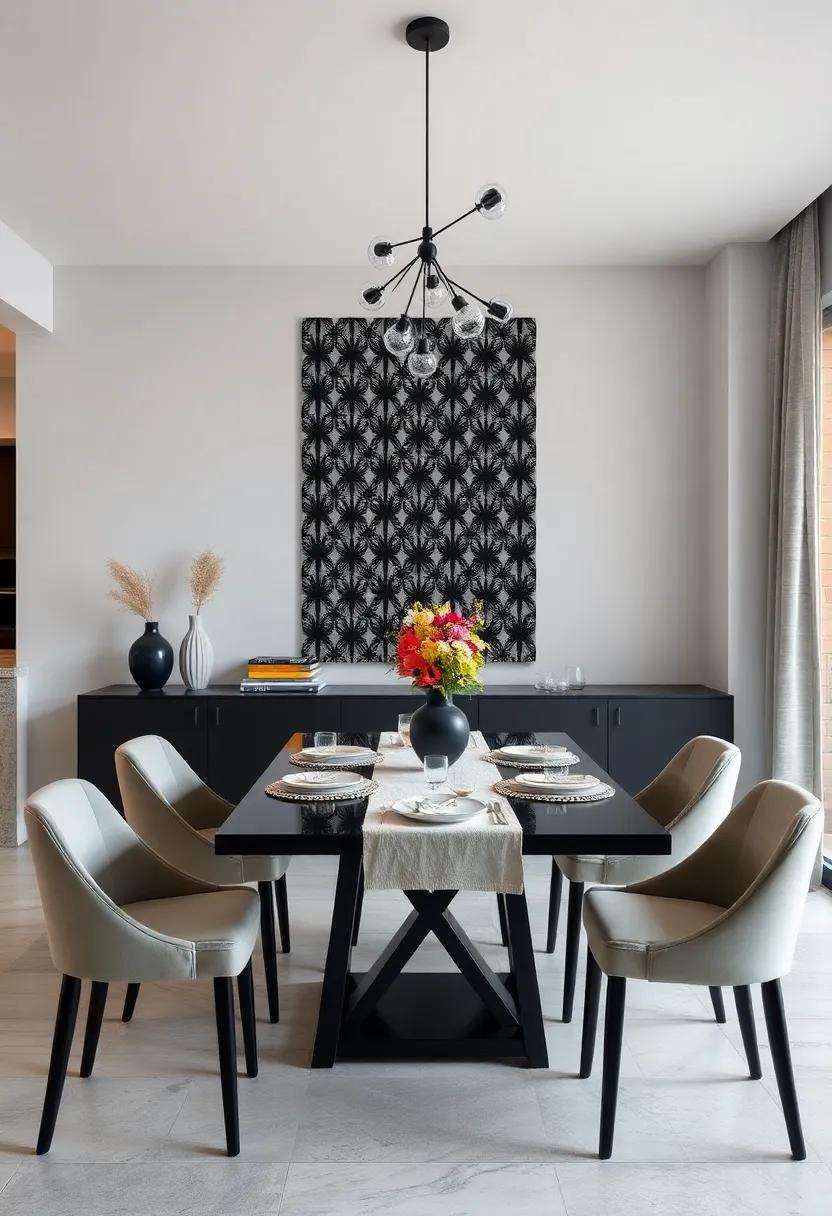 Patterned Wall Decals: Add a fresh twist to your dining area with removable black wall decals that enhance your decor style without any permanent changes