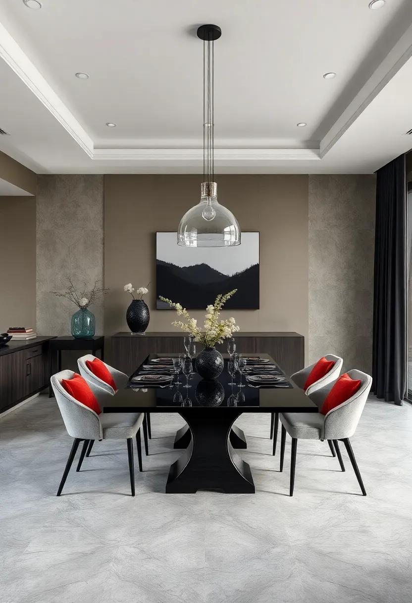 Transparent elements: Pairs black decor with transparent glass elements, creating an airy feel, while maintaining a bold and modern aesthetic