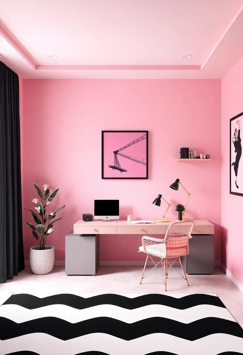 incorporating Functional Spaces: Study Areas with Black and Pink Flair