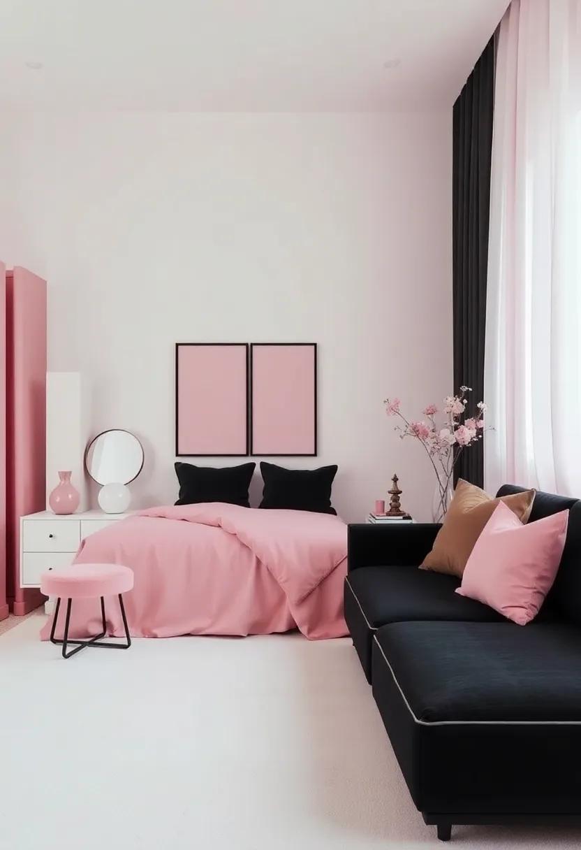 Incorporating Textures: Luxurious Fabrics in Black and Pink Room Designs