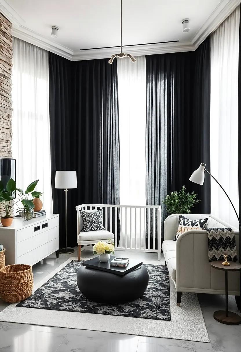 Curtain Call: Use oversized black drapes with white sheers to create a stunning contrast that adds drama while allowing soft light to filter through