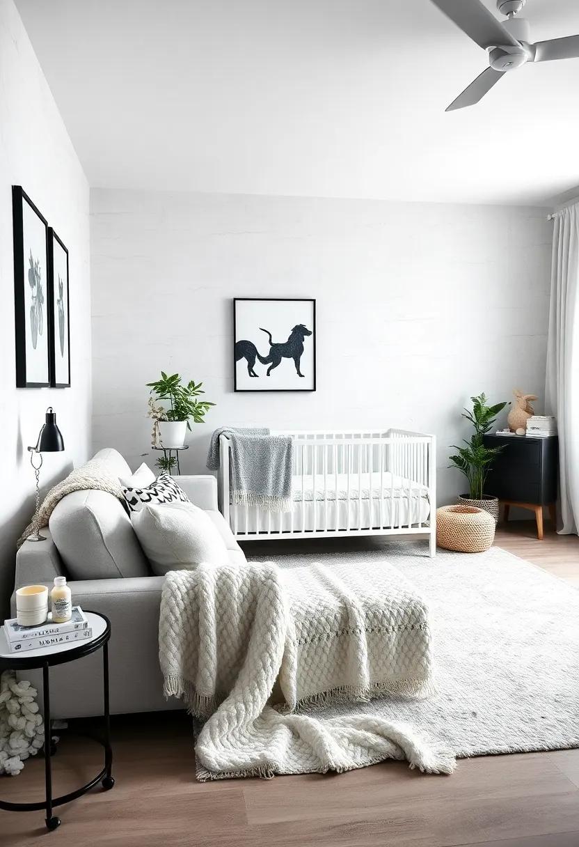 Soft and Cozy: Create warmth with luxurious fabrics like faux fur or knitted throw blankets in monochrome shades, adding comfort to the chic design