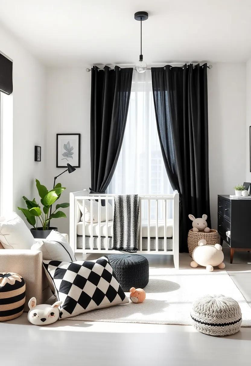 Subtle Accents: Use subtle black and white accents in pillows and toys while keeping the rest of the room bright and airy to maintain a spacious feel