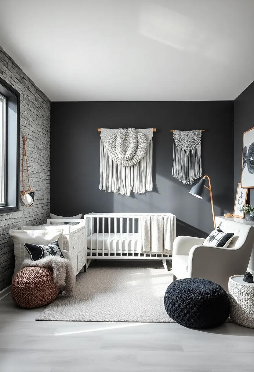 Textured Layers: Experiment with diverse textures such as knitted blankets, fabric wall hangings, and plush rugs to add depth to a monochrome palette
