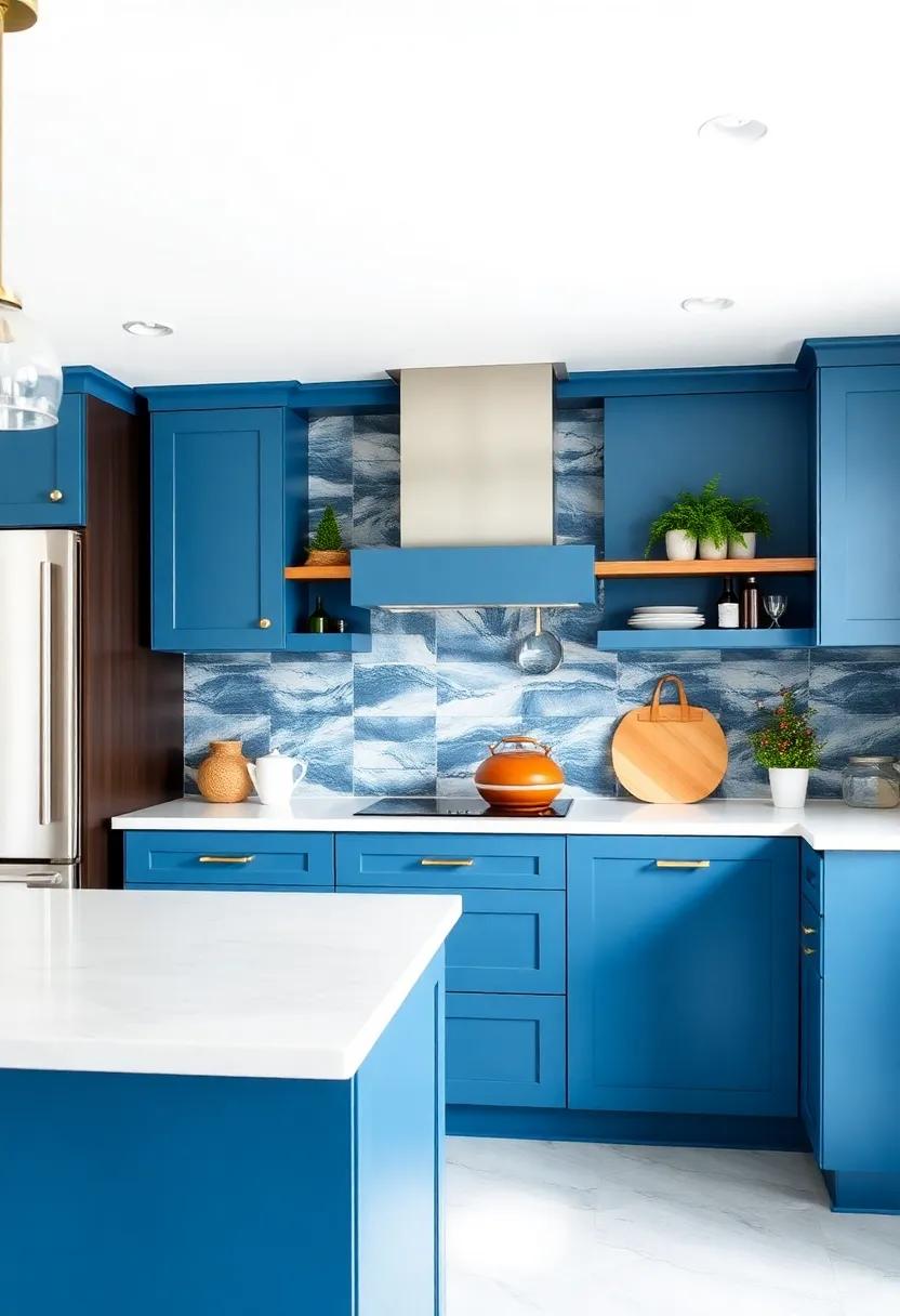 Harmony in Design: blending Blue Cabinets with Natural Elements