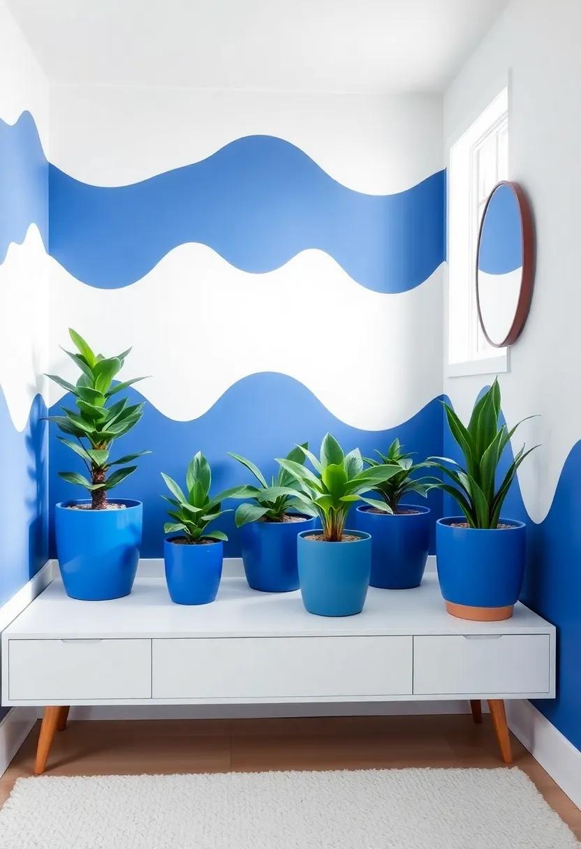 Incorporate Nature: use potted plants with blue pots to bring a refreshing element and purify the air in the nursery