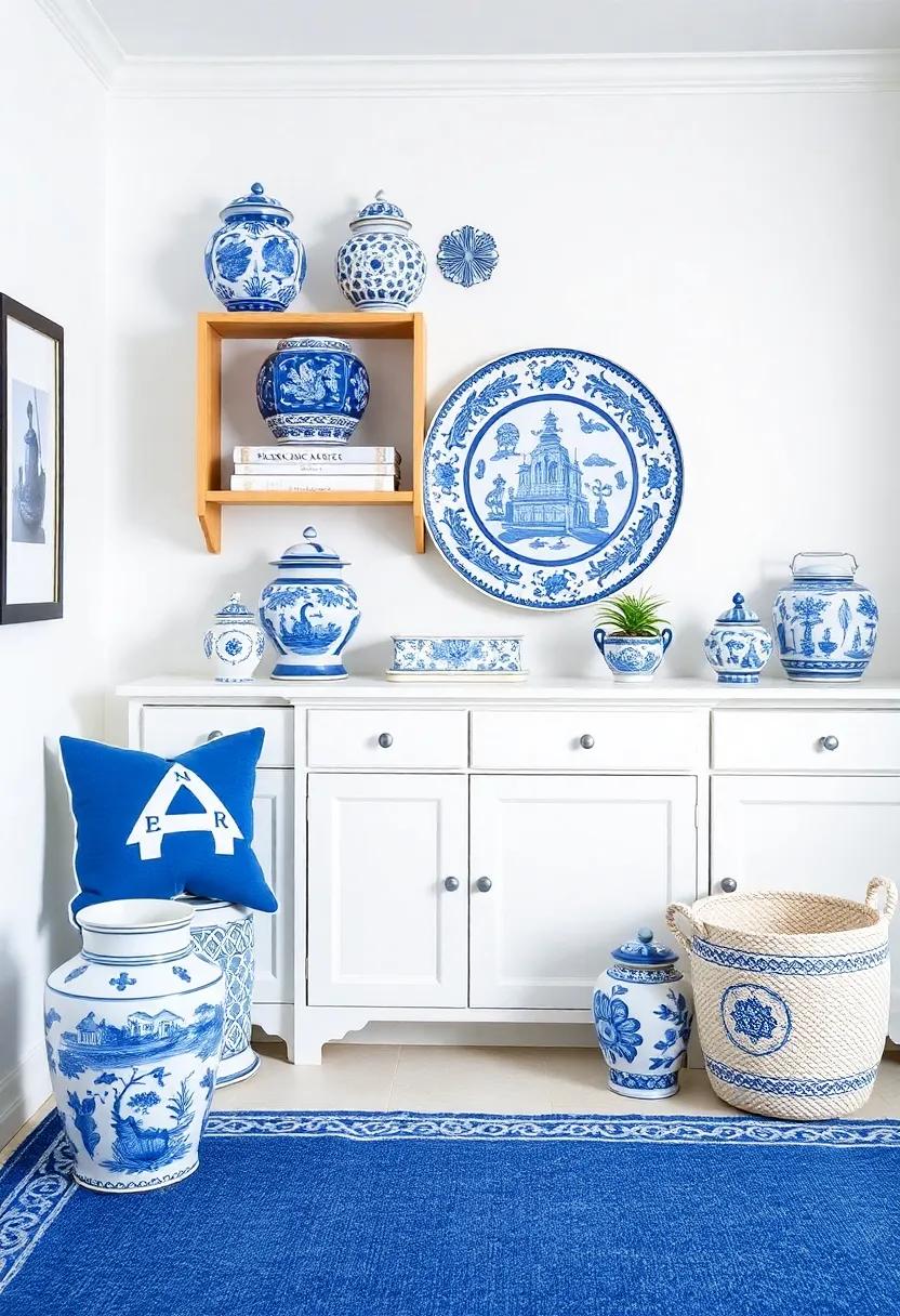 Mix Old and New: Combine classic blue and white ceramics with modern pieces to create an eclectic yet sophisticated look