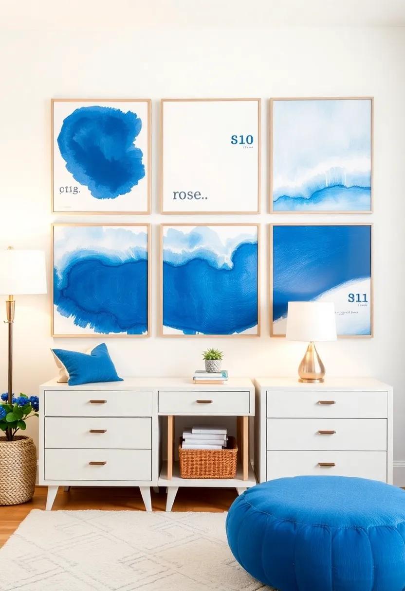Showcase artistic Touches: Hang blue and white art prints or hand-painted canvases that reflect your child's interests and personality