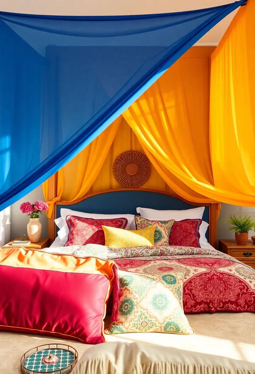 Add⁢ a⁤ pop of ⁤color to your bedroom with a jewel-toned ⁤canopy,accented‍ by ⁤vibrant throw pillows‍ and patterned bedding that invite relaxation and creativity
