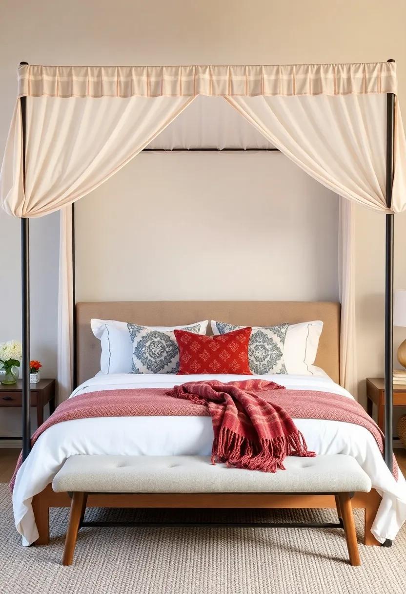 Balance comfort and style with a⁢ chic, upholstered canopy‌ bed, styled ‍with plush throws and⁤ decorative ‌pillows ‌that make you want to​ snuggle in
