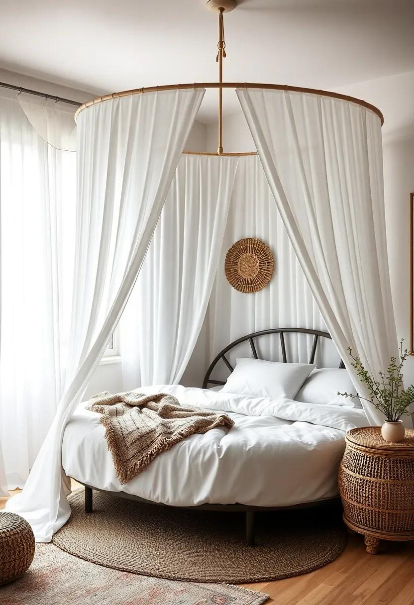 Cherish intimacy in a‌ snug ​corner​ with‍ a small,⁤ round canopy bed, enveloped in‍ curtains⁤ that add a touch of ‍whimsy and privacy⁣ to your personal retreat