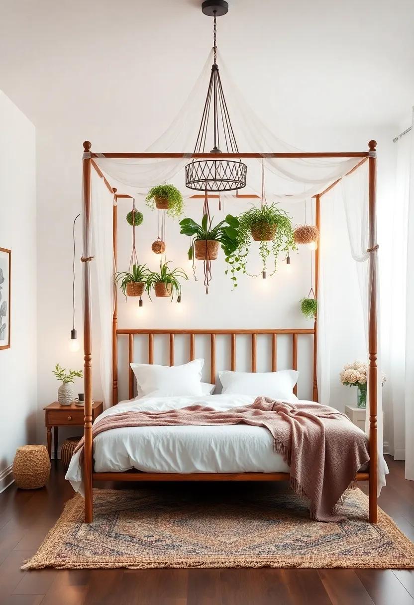 Experiment with ⁢height by choosing an elevated​ canopy‌ bed that showcases an array of⁤ decorative ‍hanging plants and lights, enhancing‌ the bedroom's visual depth