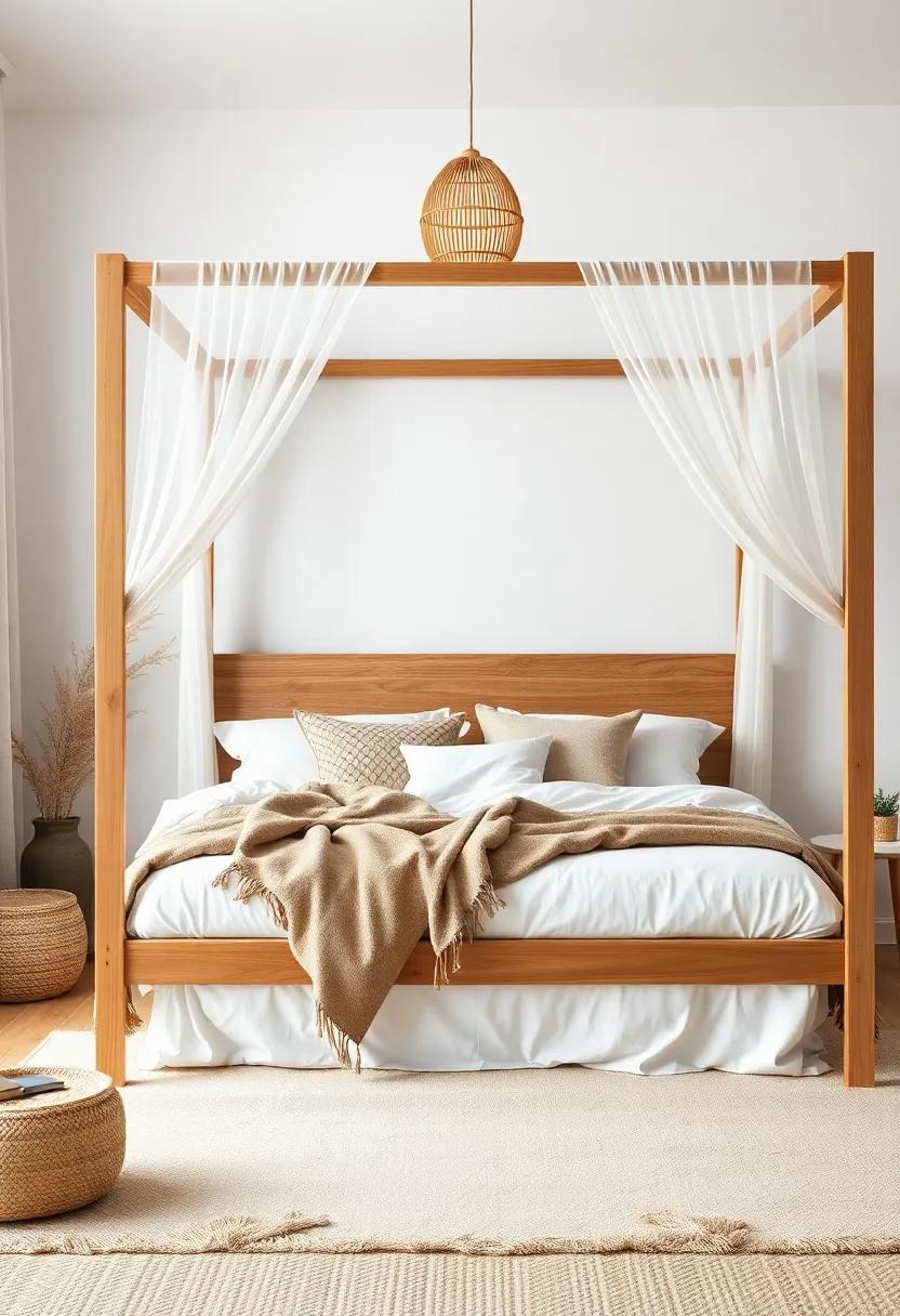 Explore ⁤a⁣ minimalist approach with a simple, modern canopy ⁢bed framed in natural⁢ wood, layered with ​cozy blankets and‍ soft,⁤ neutral-toned ⁢linens‍ for ‌a chic look