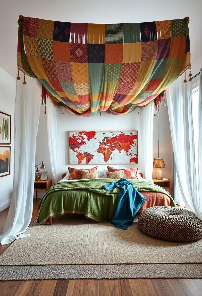 Unleash your artistic side‍ with ‍a canopy bed draped in ⁤colorful patchwork fabrics, surrounded by⁣ inspiring‍ artwork that ‌speaks to your inner creative spirit