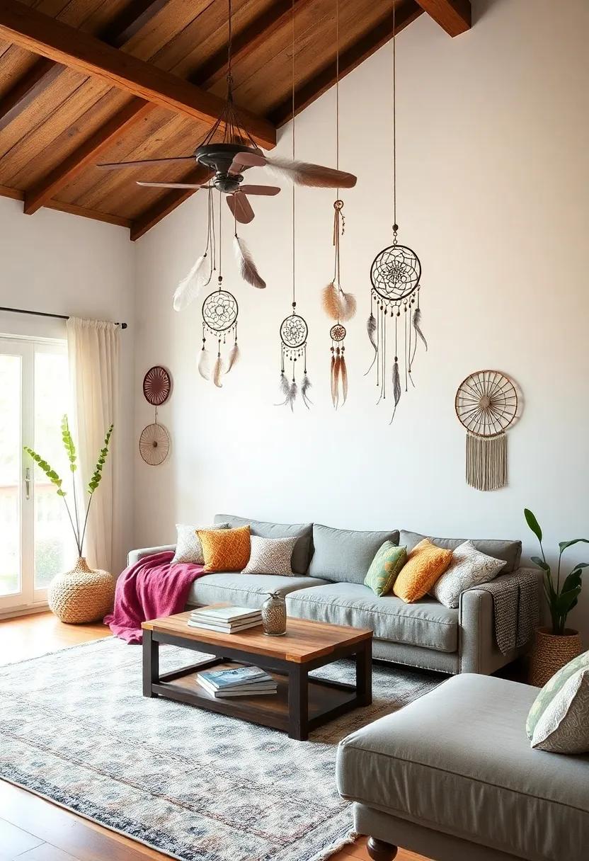 Hang a collection of feathered dream catchers from the ceiling for an airy and whimsical touch