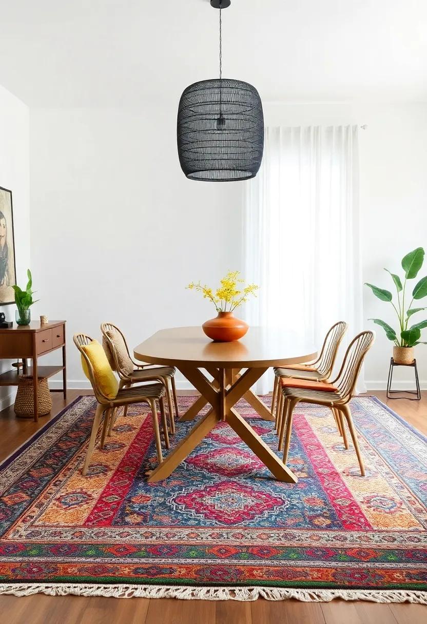 Colorful Rugs: Lay down a colorful area rug with intricate patterns as a grounding element that ties the whole room together and adds comfort underfoot
