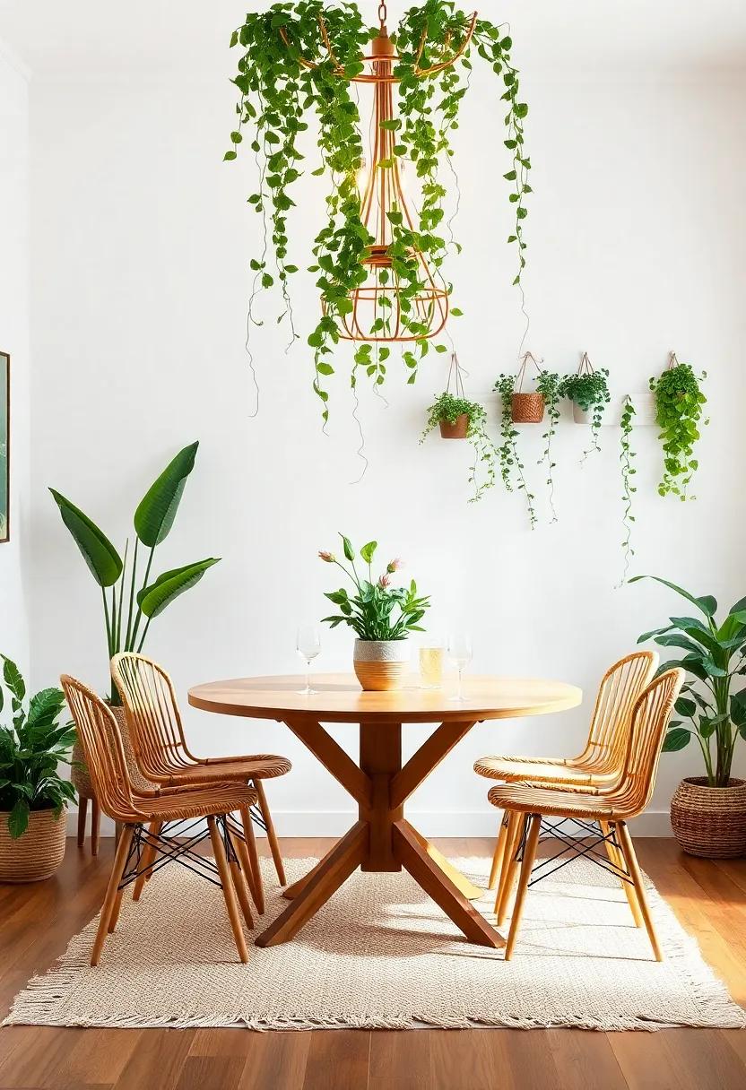 Incorporate Plants: Fill your dining space with lush greenery; think potted plants, hanging vines, and herb arrangements for a fresh, vibrant look