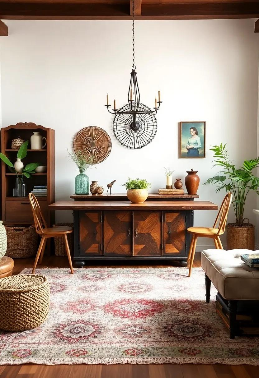 Vintage Accents: Incorporate vintage items like an old trunk, a repurposed sideboard, or unique finds from thrift stores to add character and history to your dining room