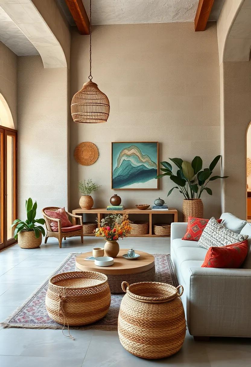 Woven Baskets: Utilize natural ‌woven baskets for storage and as decorative elements, bringing in ​organic shapes and earthy tones