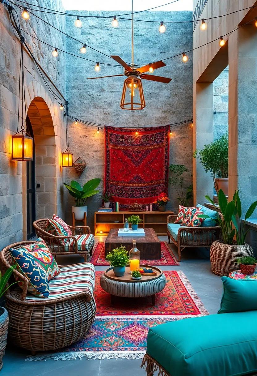 Outdoor Bohemian Oasis:‍ Transform your outdoor space with vibrant ‌textiles, fairy lights, and comfortable seating ​for a boho‍ paradise