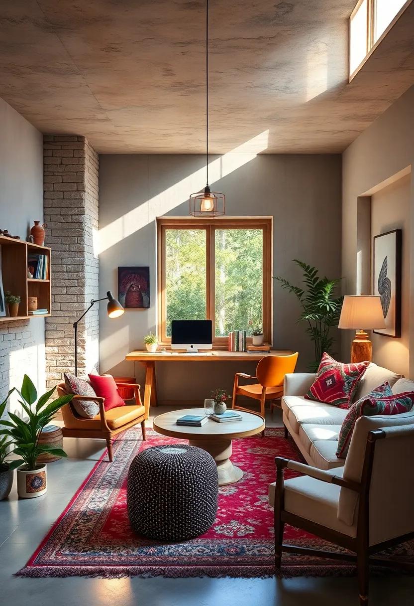 Choose Artistic Lighting: Opt for a stylish pendant light or a sculptural floor lamp that doubles as art while providing essential lighting