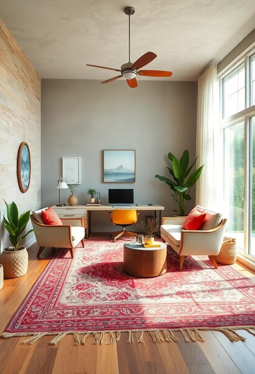 Incorporate Area Rugs: Define different zones in your office with distinct area rugs that can add texture and comfort underfoot