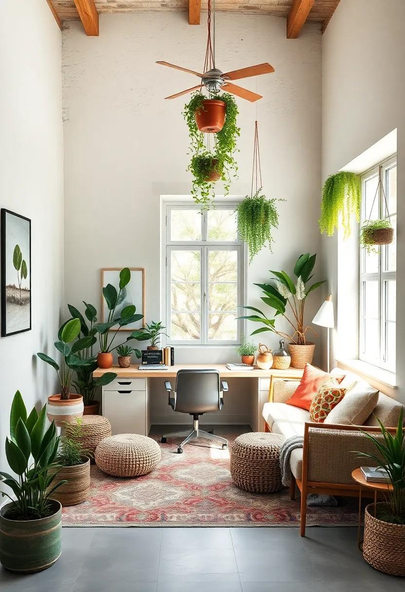 Incorporate Indoor Plants: add life to your office with a variety of indoor plants, such as succulents, ferns, or hanging ivy, to purify the air and boost your mood